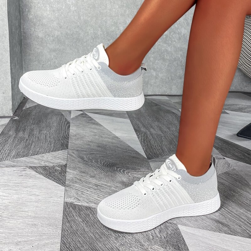 

Two Tone Lace Up Front Sports Shoes, White