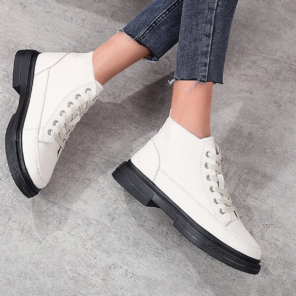 

Minimalist Lace Up Front Combat Boots, Beige