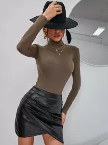 SHEIN Privé Solid Skinny Turtleneck Jumper - Mocha Brown - View 5