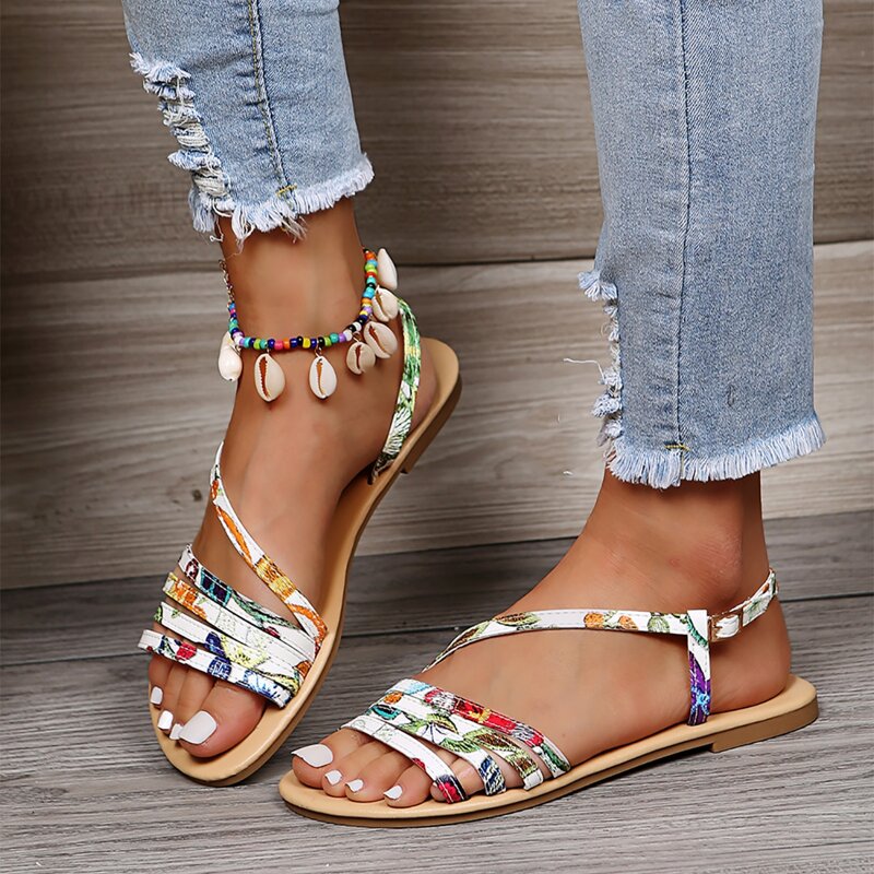 

Plant Graphic Buckle Decor Flat Sandals, Multicolor