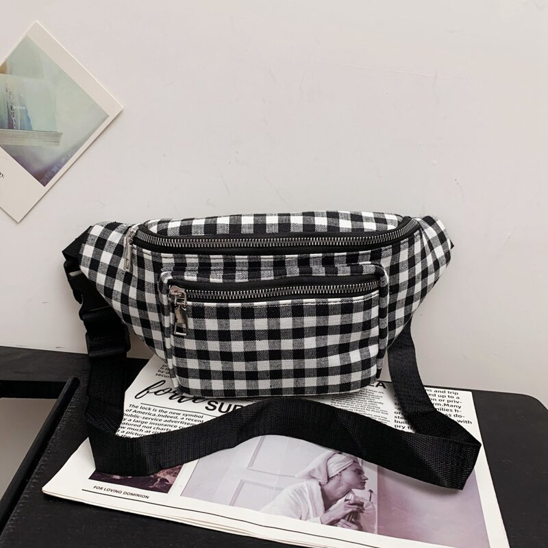 

Plaid Fanny Pack, Black and white