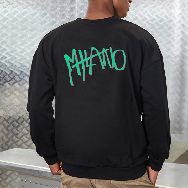 

Men Letter Graphic Drop Shoulder Pullover, Black