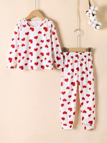 Young Girls' Heart Pattern Long Sleeve Long Pants Pajama Set