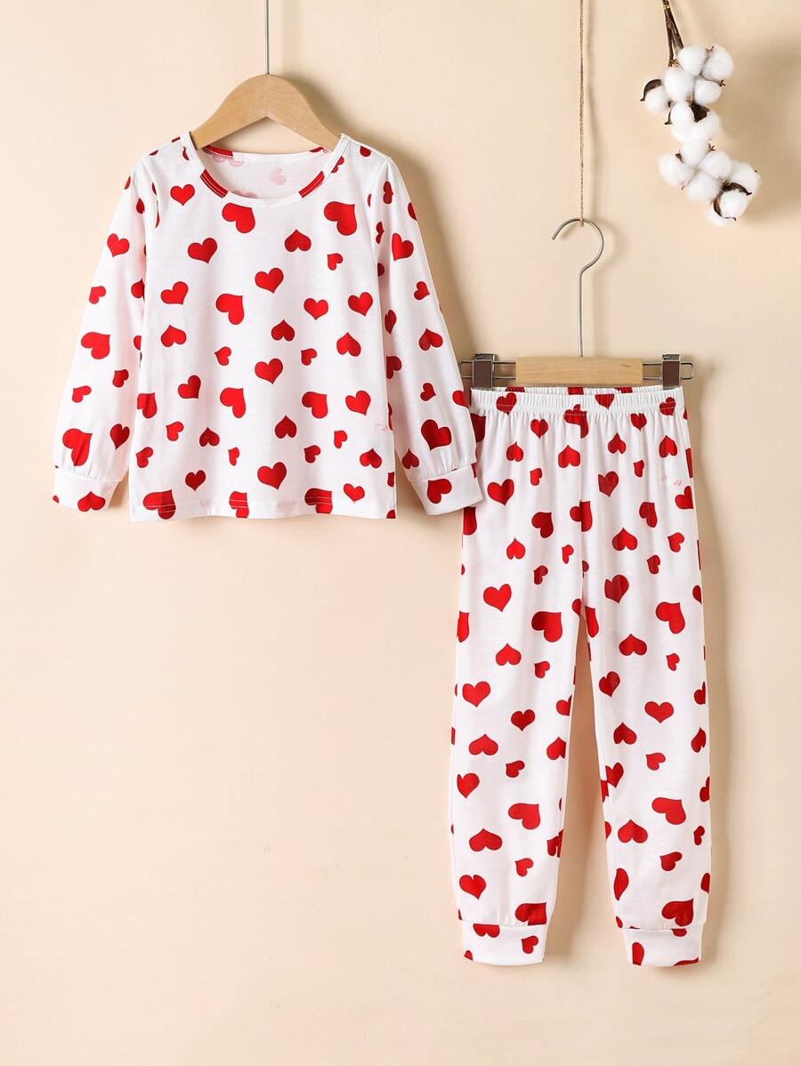 Young Girls' Heart Pattern Long Sleeve Long Pants Pajama Set