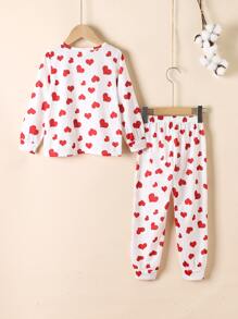 Young Girls' Heart Pattern Long Sleeve Long Pants Pajama Set