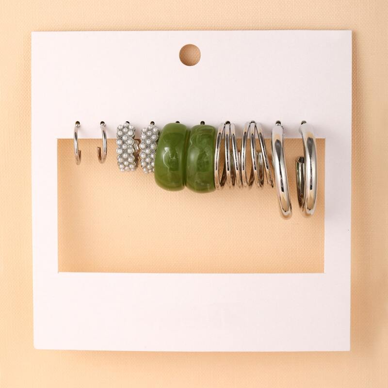 

5pairs Faux Pearl Decor Earrings, Silver