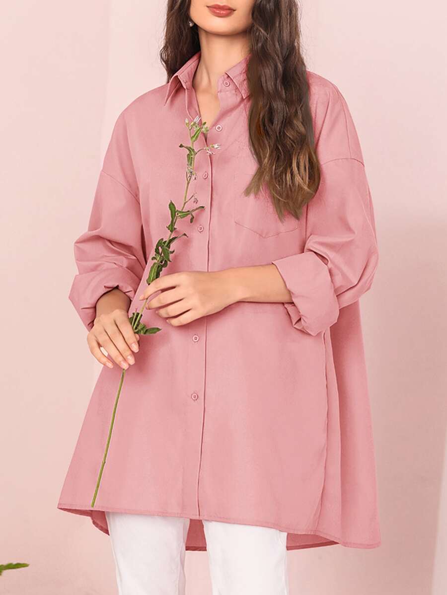 Mulvari Solid Drop Shoulder Blouse - Dusty Pink - View 1