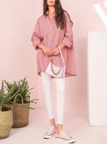 Mulvari Solid Drop Shoulder Blouse - Dusty Pink - View 5