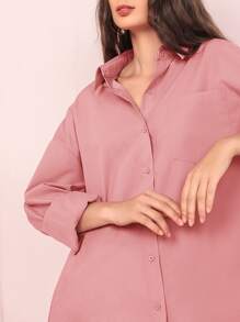 Mulvari Solid Drop Shoulder Blouse - Dusty Pink - View 6