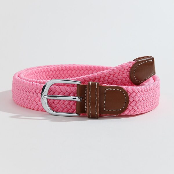 

Metal Buckle Woven Belt, Pink