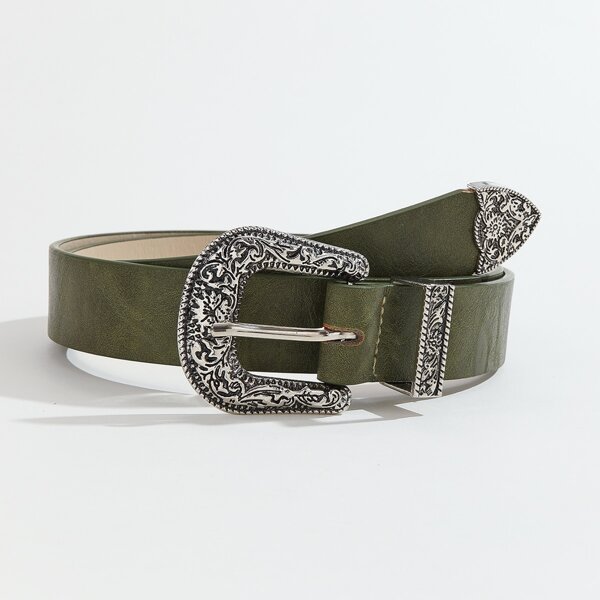 

Minimalist Western Belt With Hole Punch, Green