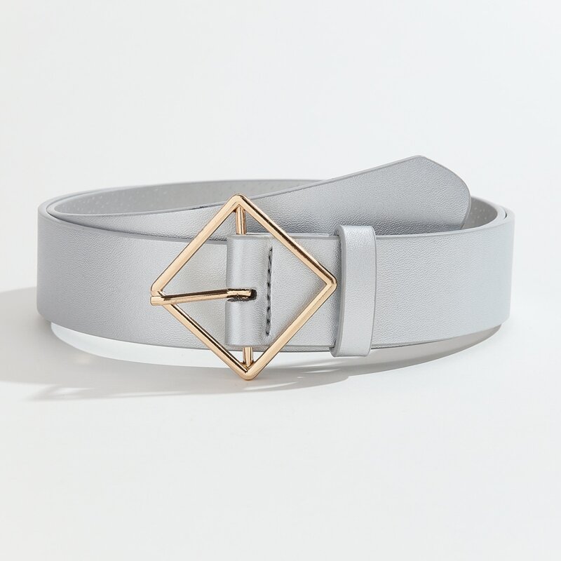 

Geometric Buckle Belt With Hole Punch, Silver