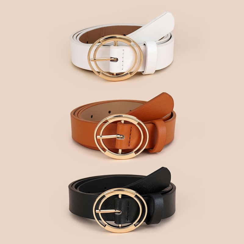 

3pcs Metal Buckle Belt With Hole Punch, Multicolor