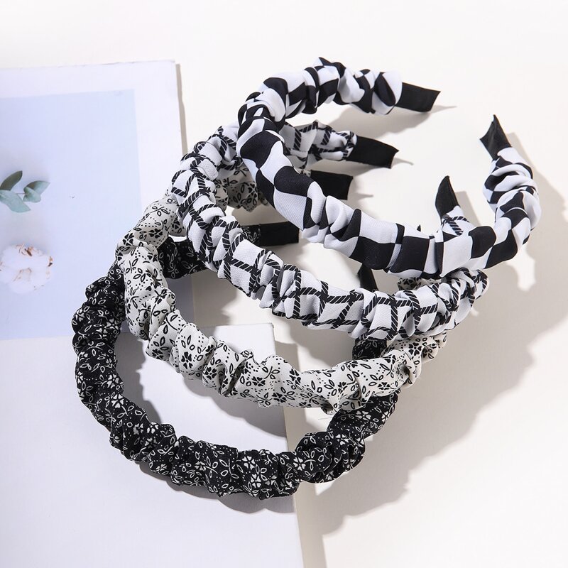 

4pcs Floral Pattern Ruched Headband, Multicolor