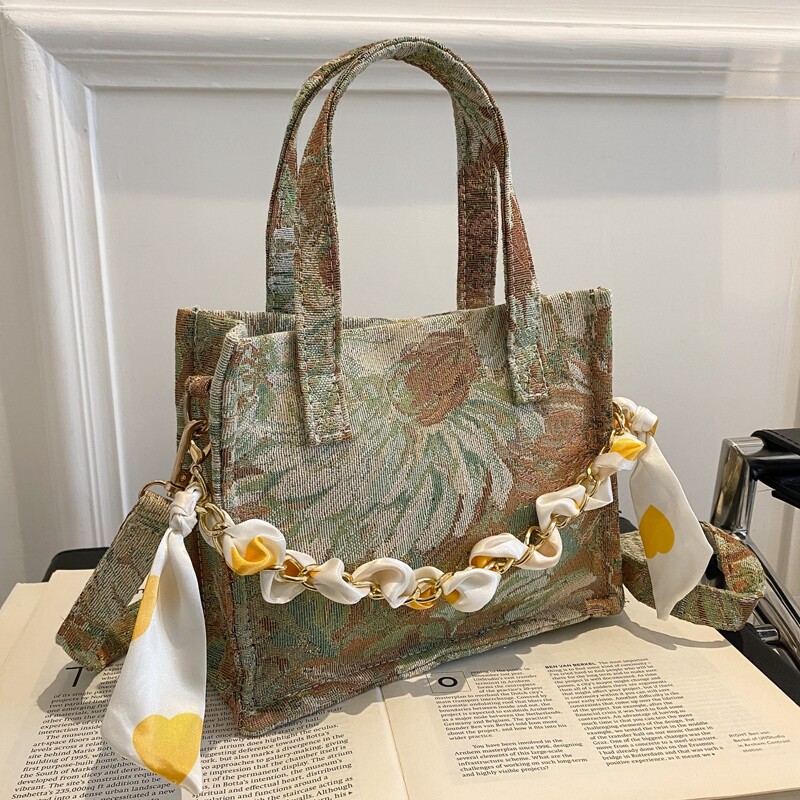 

Scarf Decor Satchel Bag, Multicolor
