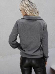 SHEIN LUNE 纯色拉链前开襟套头卫衣秋季款 - 深灰色 - 查看 2