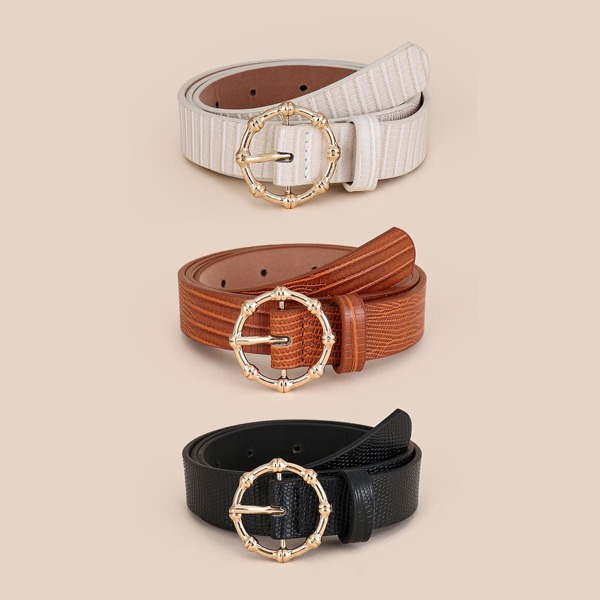 

3pcs Bamboo Joint Buckle Belt With Hole Punch, Multicolor