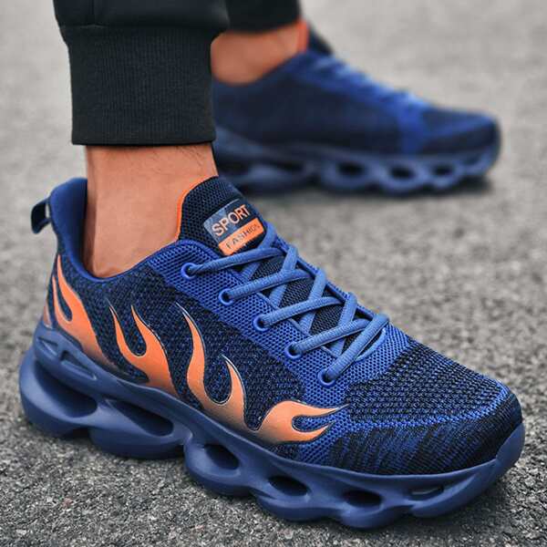 

Fire Graphic Lace Up Front Sports Shoes, Blue
