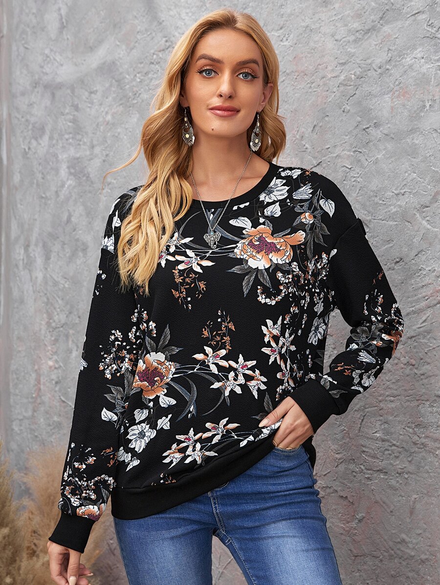 EMERY ROSE Women's Round Neck Long Sleeve Casual Leopard Print Sweatshirt, Autumn & Winter Fall Clothes Women - Multicolor - View 1