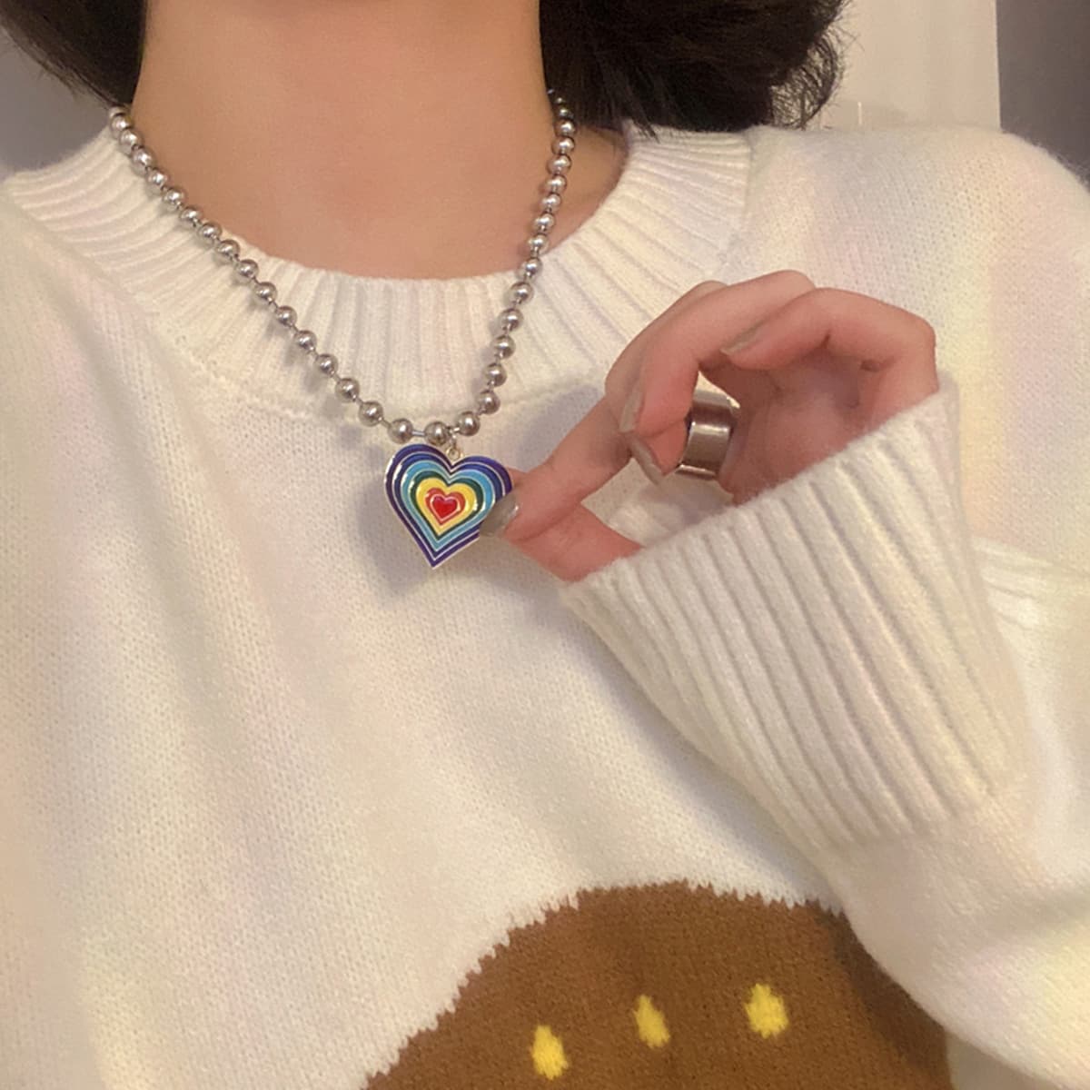 

Heart Pendant Chain Necklace, Multicolor