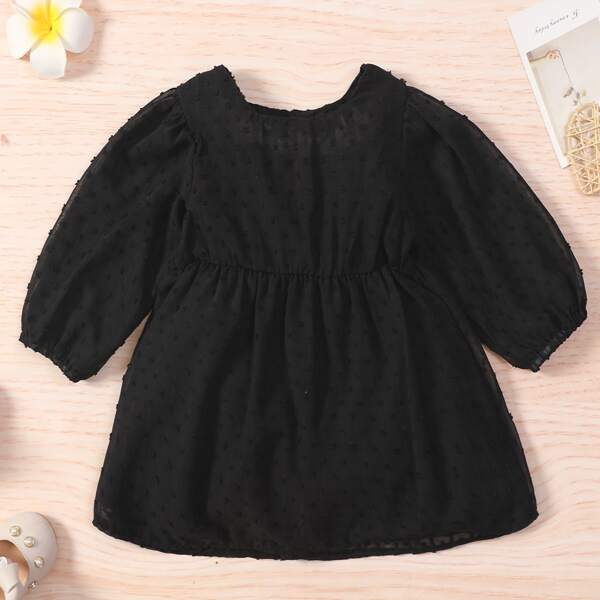 

Baby Swiss Dot Keyhole Back Dress, Black