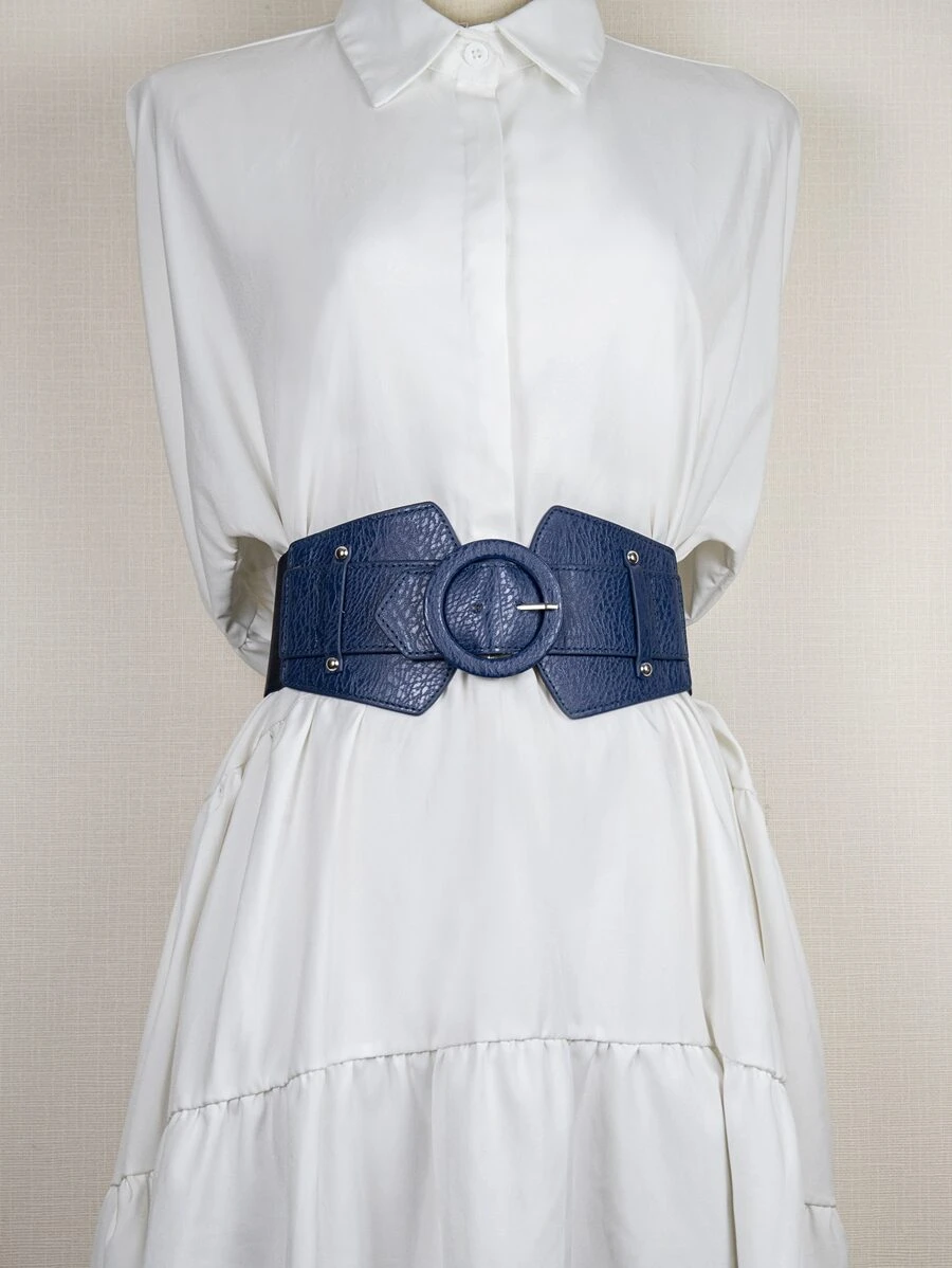 Round Buckle Corset Belt - Blue - View 1