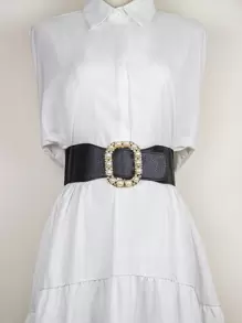 Faux Pearl Decor Corset Belt - Black - View 1