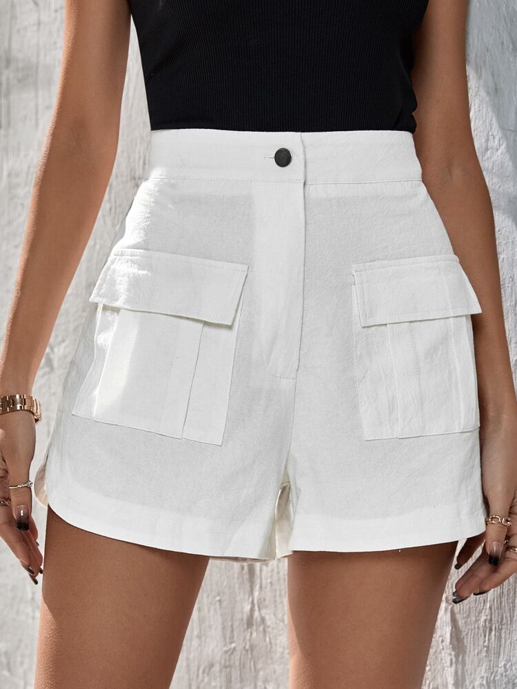 Solid Flap Pocket Shorts