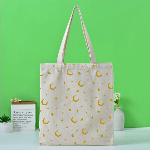 

Star & Moon Pattern Shopper Bag, Beige