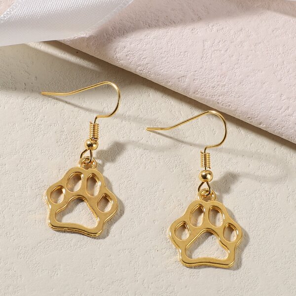 

Hollow Out Paw Drop Earrings, Gold