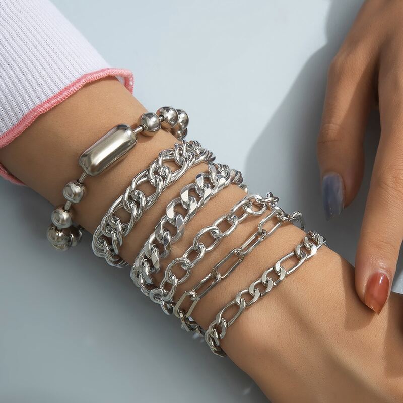 

6pcs Minimalist Chain Bracelet, Silver