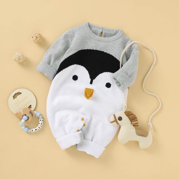 

Baby Boy Cartoon Pattern Knit Jumpsuit, Multicolor