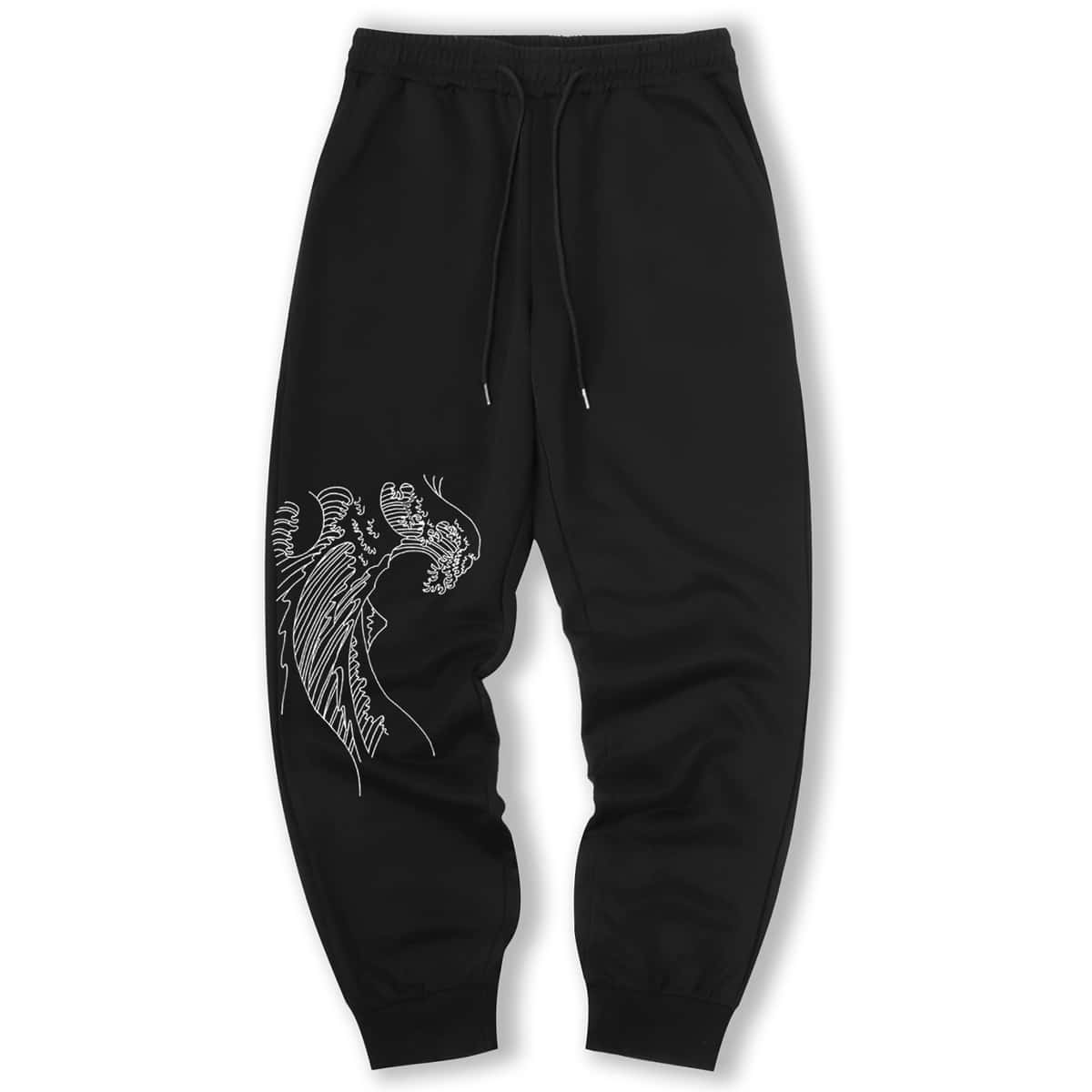 

Guys Wave Print Drawstring Sweatpants, Black