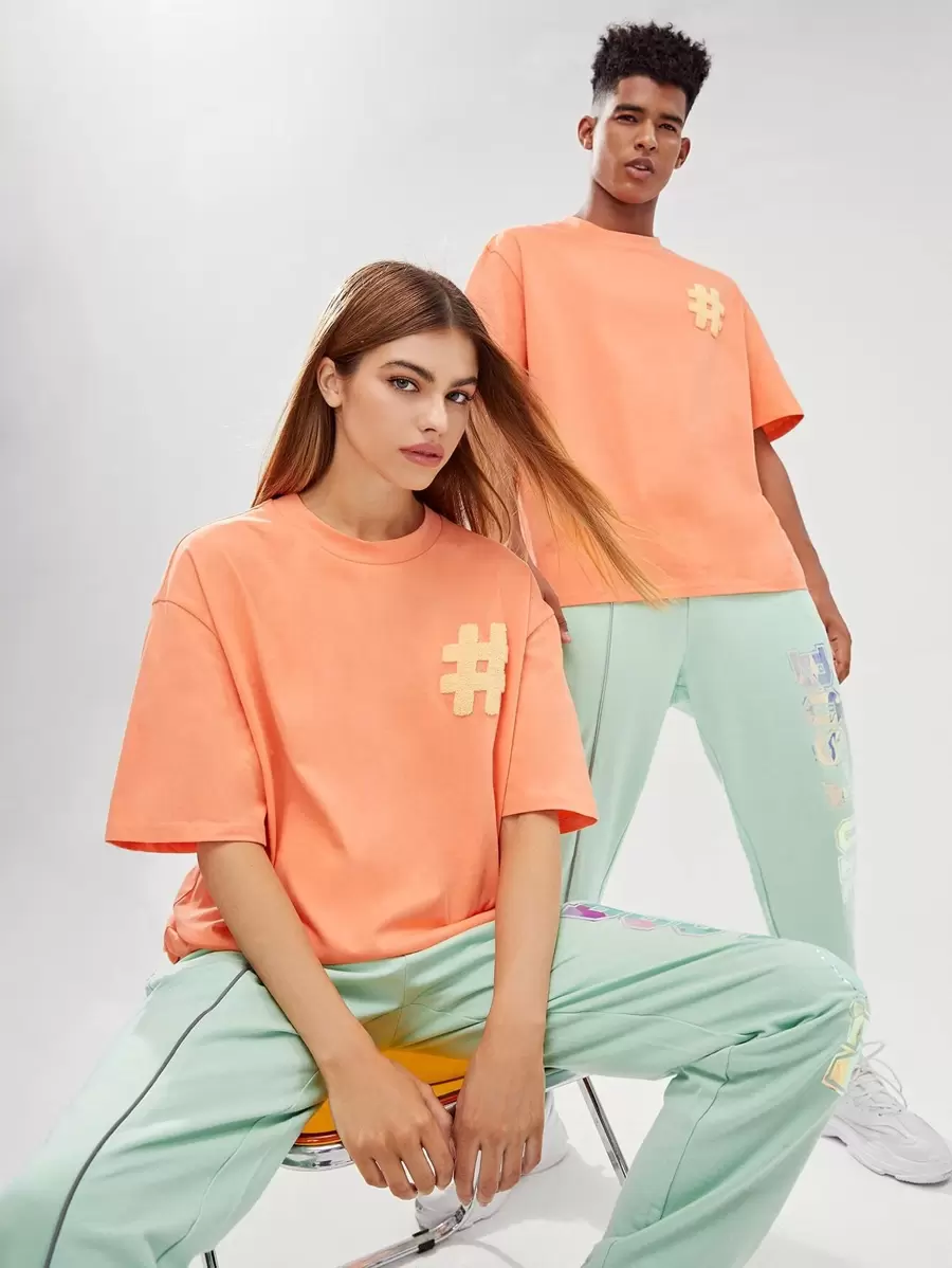 Manfinity VCAY 1件寬鬆版型t恤,附拼接和垂墜肩細節 - 珊瑚橙 - 查看 1