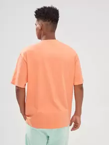 Manfinity VCAY 1件寬鬆版型t恤,附拼接和垂墜肩細節 - 珊瑚橙 - 查看 2
