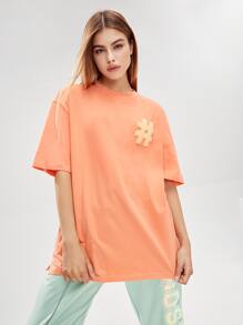 Manfinity VCAY 1件寬鬆版型t恤,附拼接和垂墜肩細節 - 珊瑚橙 - 查看 4