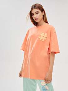 Manfinity VCAY 1件寬鬆版型t恤,附拼接和垂墜肩細節 - 珊瑚橙 - 查看 6