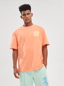 Manfinity VCAY 1件寬鬆版型t恤,附拼接和垂墜肩細節 - 珊瑚橙 - 查看 7