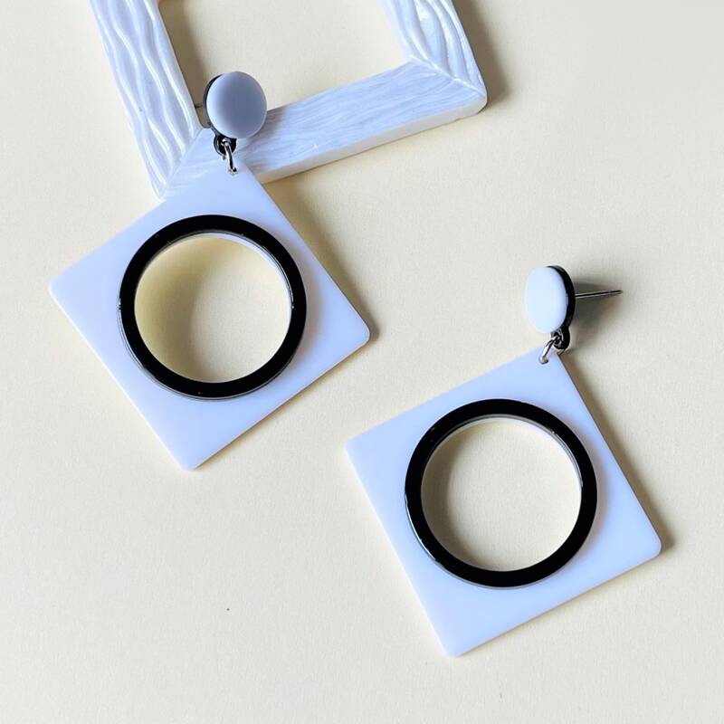 

Geo Drop Earrings, White
