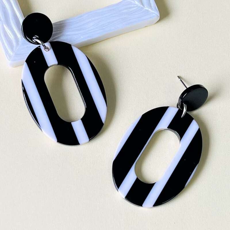 

Geo Drop Earrings, Black and white