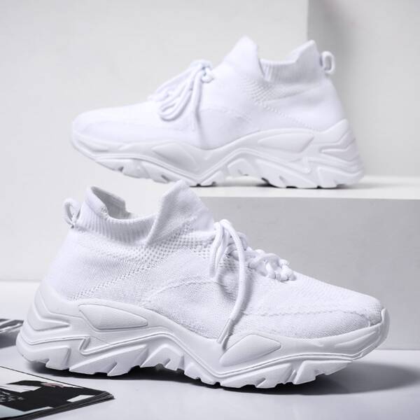 

Knit Detail Lace Up Design Sneakers, White