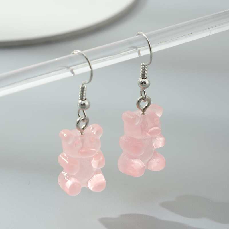 

Bear Drop Earrings, Baby pink
