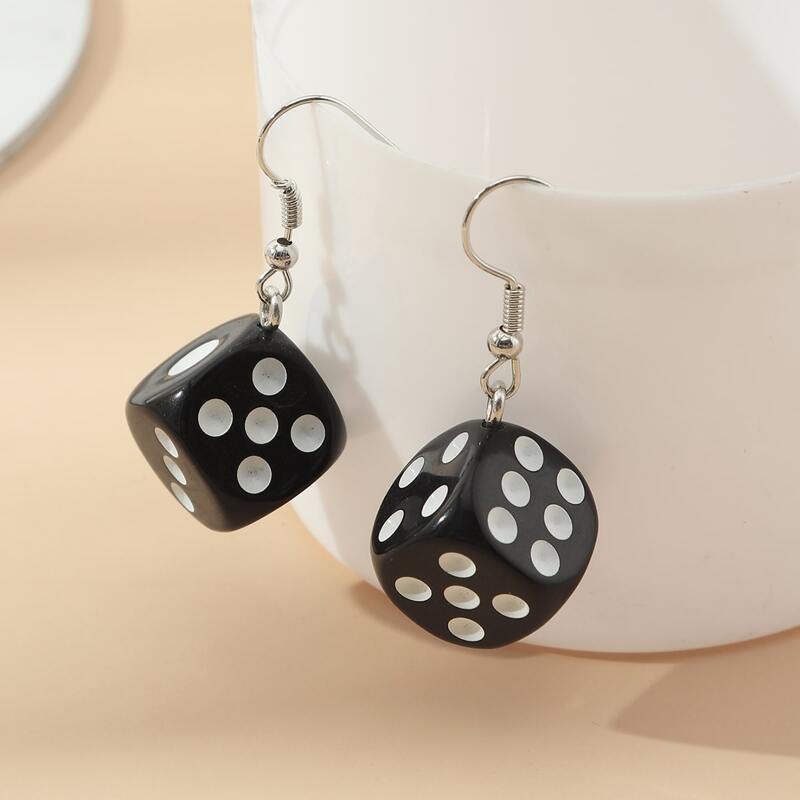 

Dice Drop Earrings, Black and white