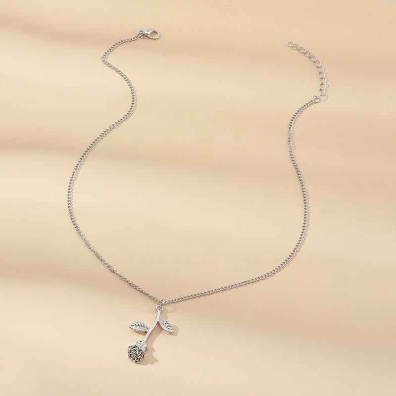 

Rose Decor Chain Necklace, Silver