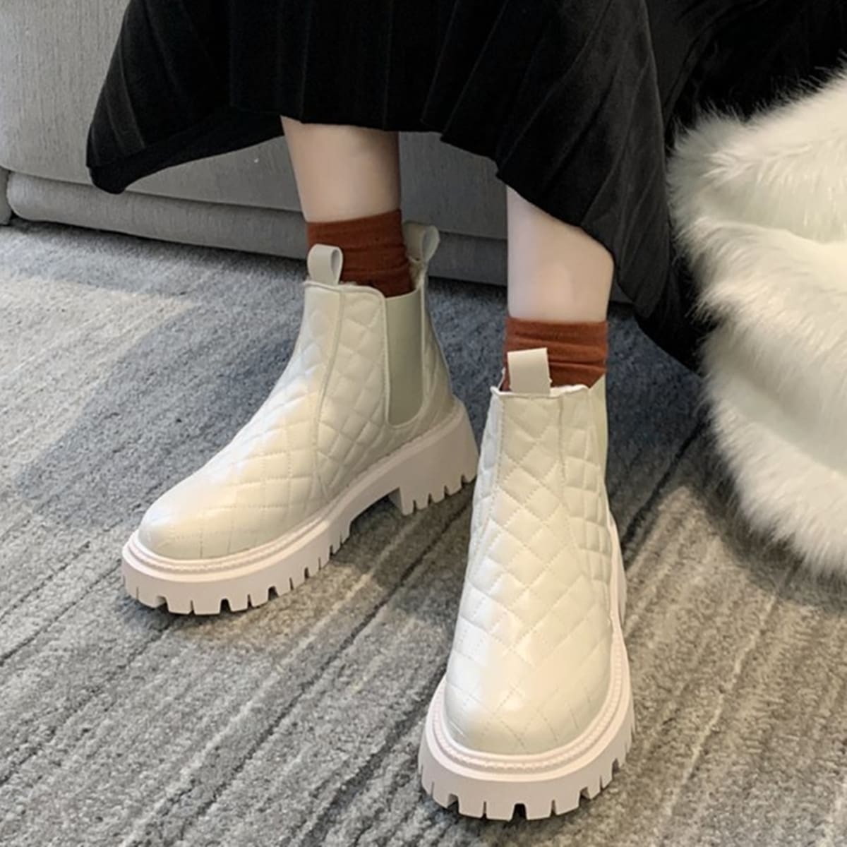 

Quilted Fashion Boots, Beige