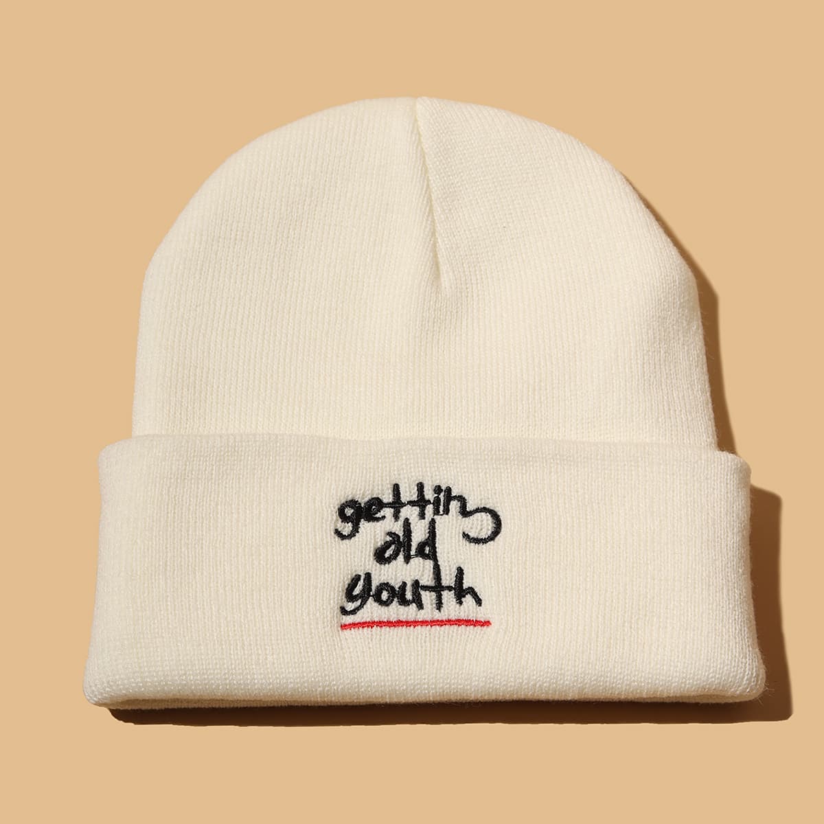 

Letter Embroidery Beanie, White