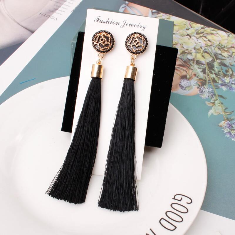 

Tassel Drop Earrings, Black