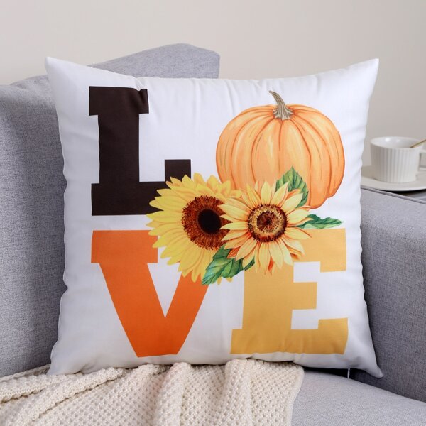 

Sunflower Print Cushion Cover Without Filler, Multicolor