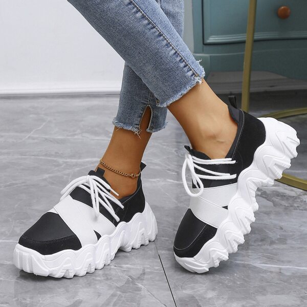 

Two Tone Lace Up Front Chunky Sneakers, Black and white