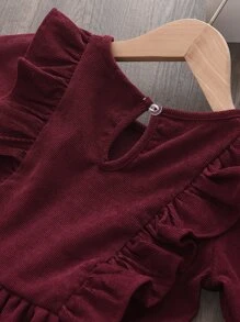 Vestido Infantil De Pana Con Vestido De Manga Larga Para Niñas Pequeñas - Burdeos - Ver 3